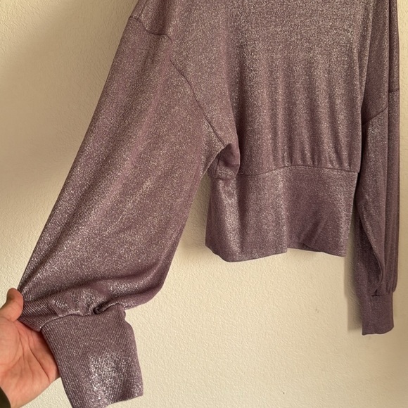 Free People Sparkly Glam Lavender Haze Metallic Turtleneck Top size large - Picture 6 of 9